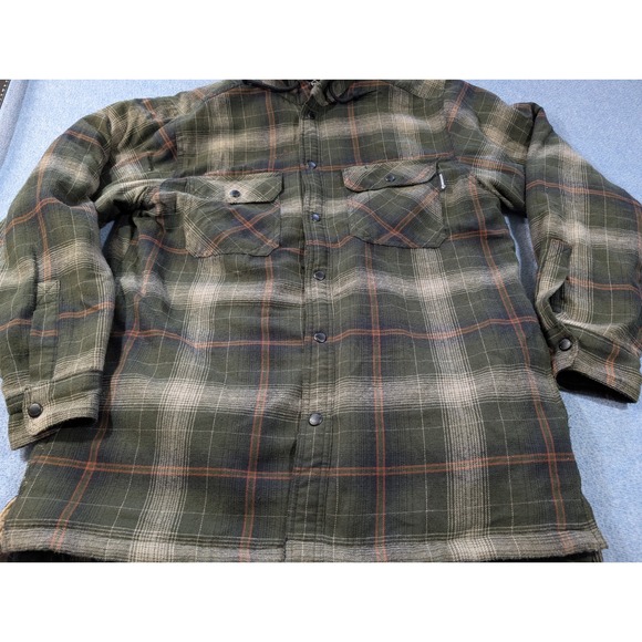 Wolverine Mens Sherpa Lined Hooded Flannel Shirt Jacket Plaid Green Large - Picture 2 of 11